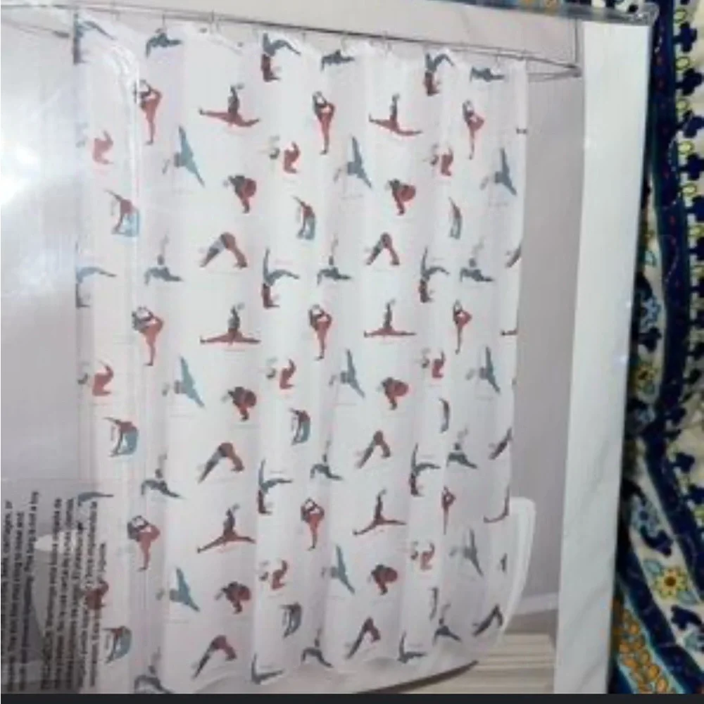 Allure Yoga Pose Shower Curtain - White, Red, Blue